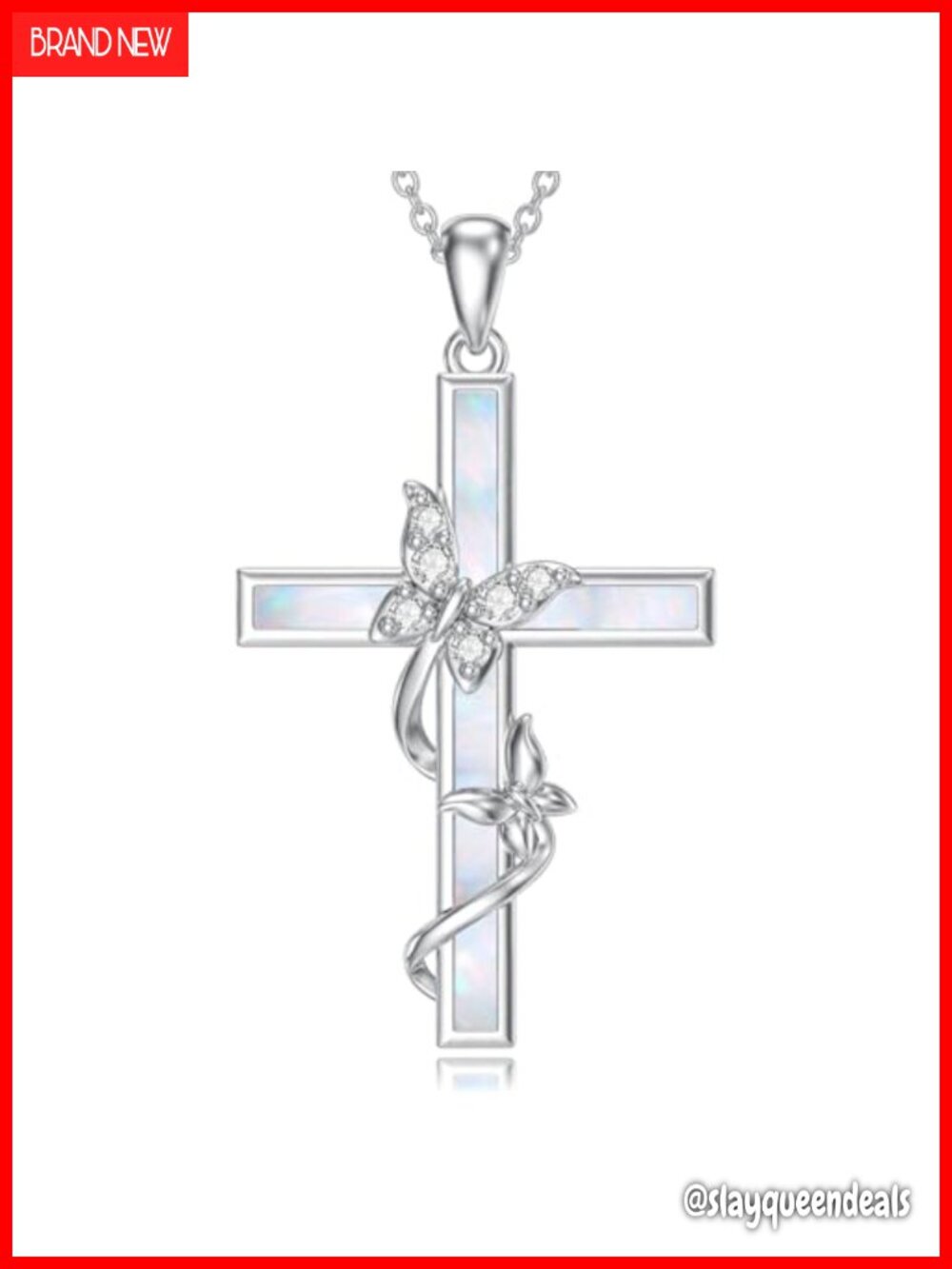 925 Sterling Silver Butterfly Cross Pendant Necklace 18+2 in Rolo Chain